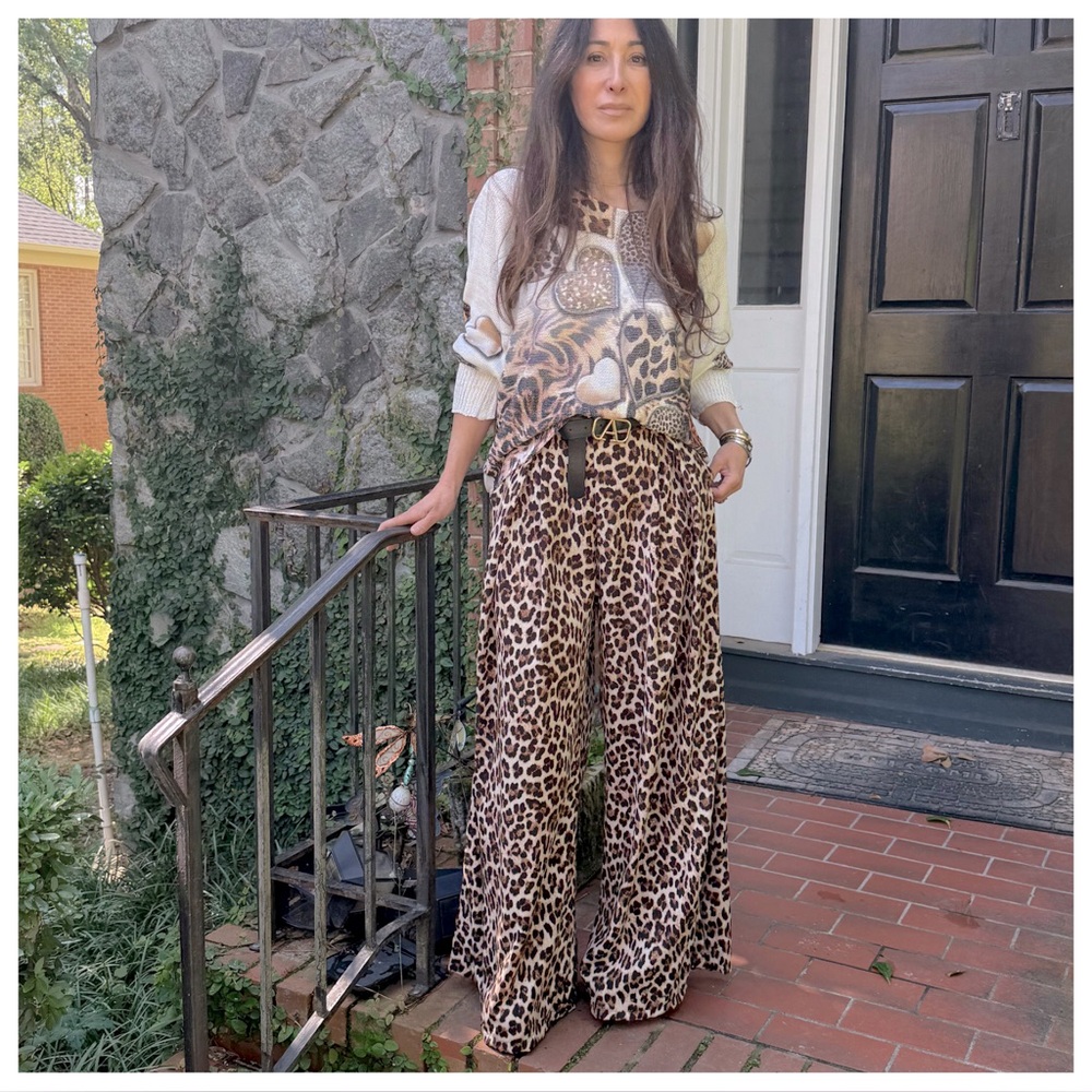 ShopEvelynne Made in Italy Brown leopard wide leg pants